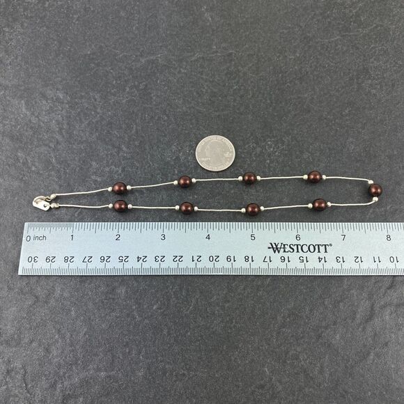 Chocolate Pearlescent Bead Station Necklace | NWOT Sterling Silver 925 | 16" - Picture 6 of 6